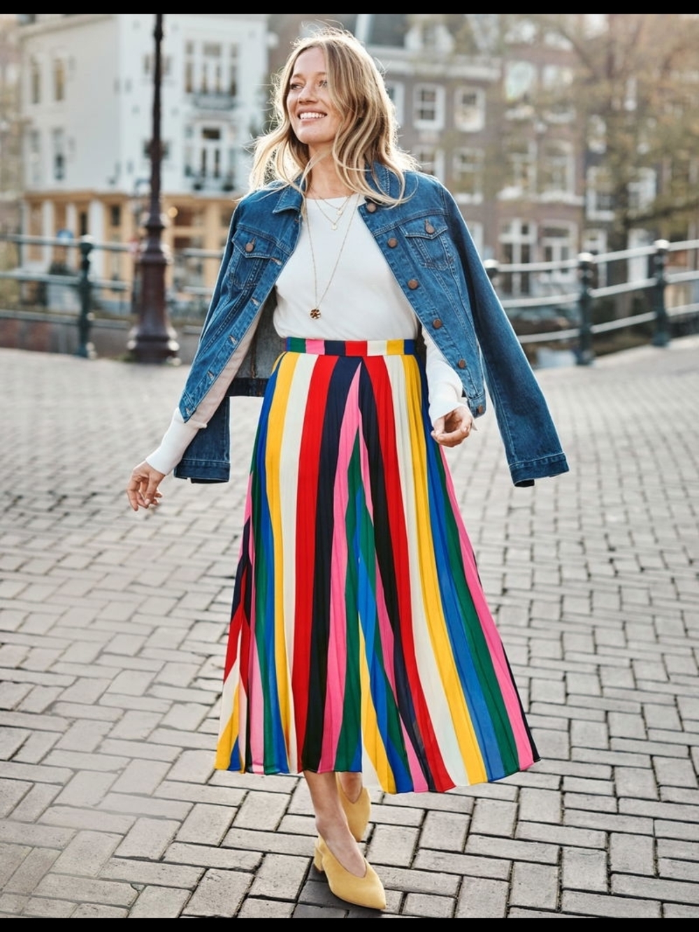 Boden Fairfax Multicolor Bright  Stripe Pleated Skirt - Brand New With Tags